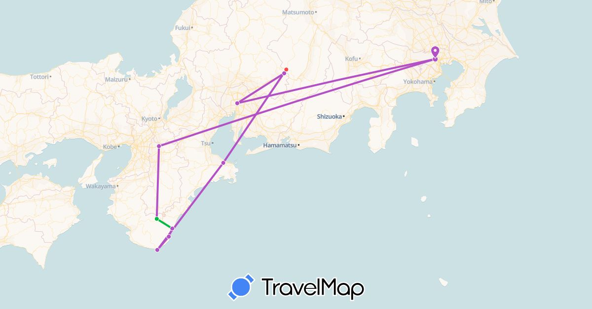TravelMap itinerary: bus, train, hiking in Japan (Asia)